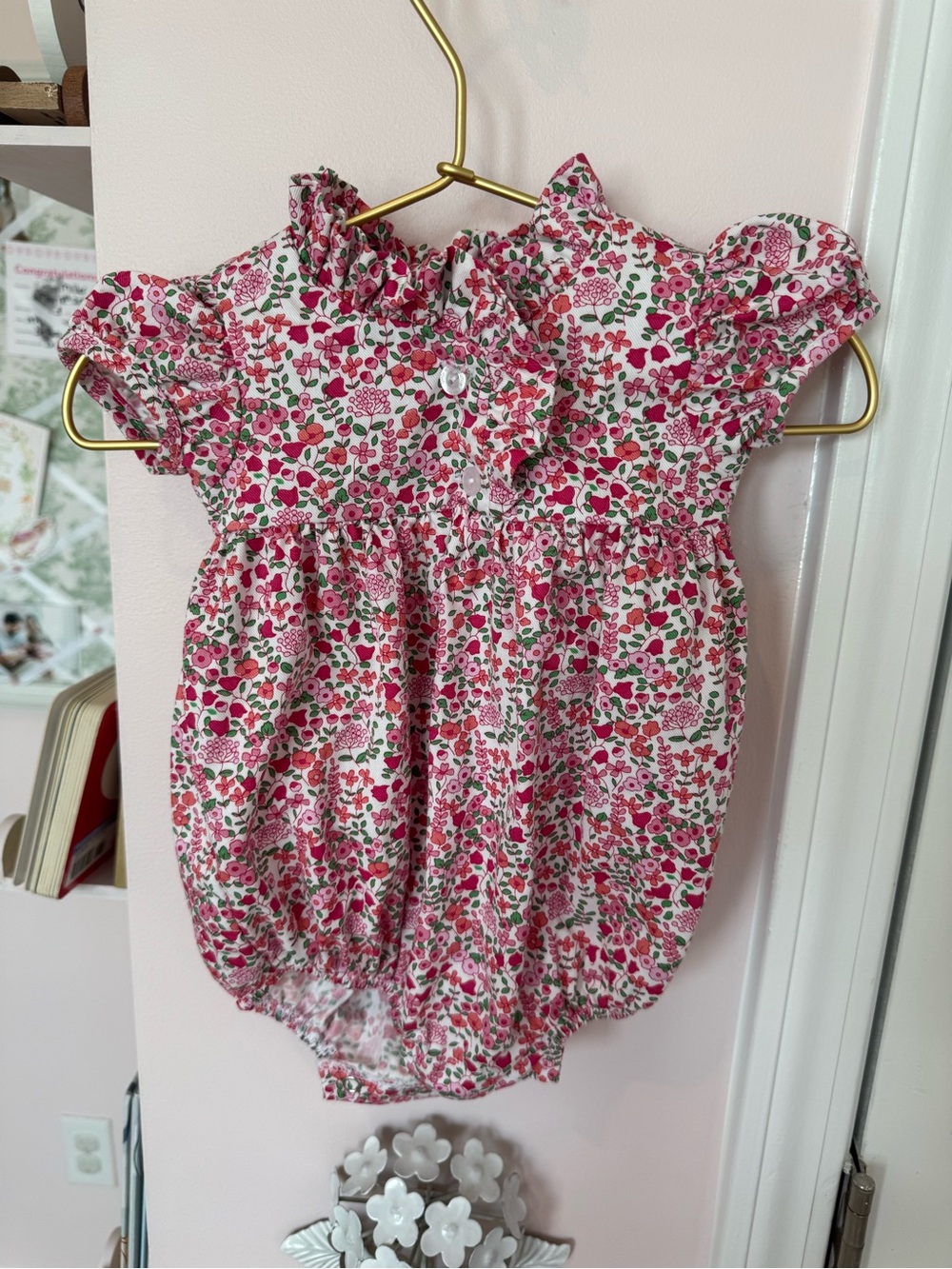 Little English Pink and Green Floral Ruffle Romper